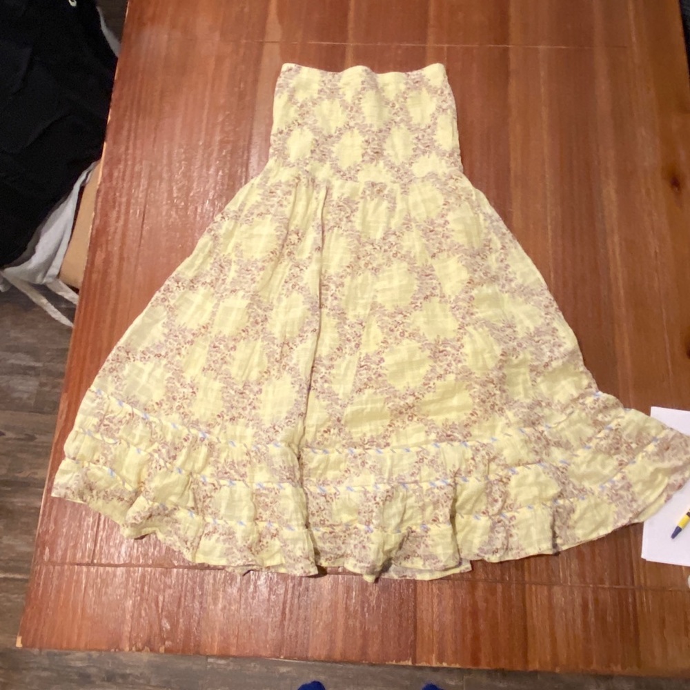 Free People Yellow Strapless Fit and Flare Dress Size 4 armpit to armpit
